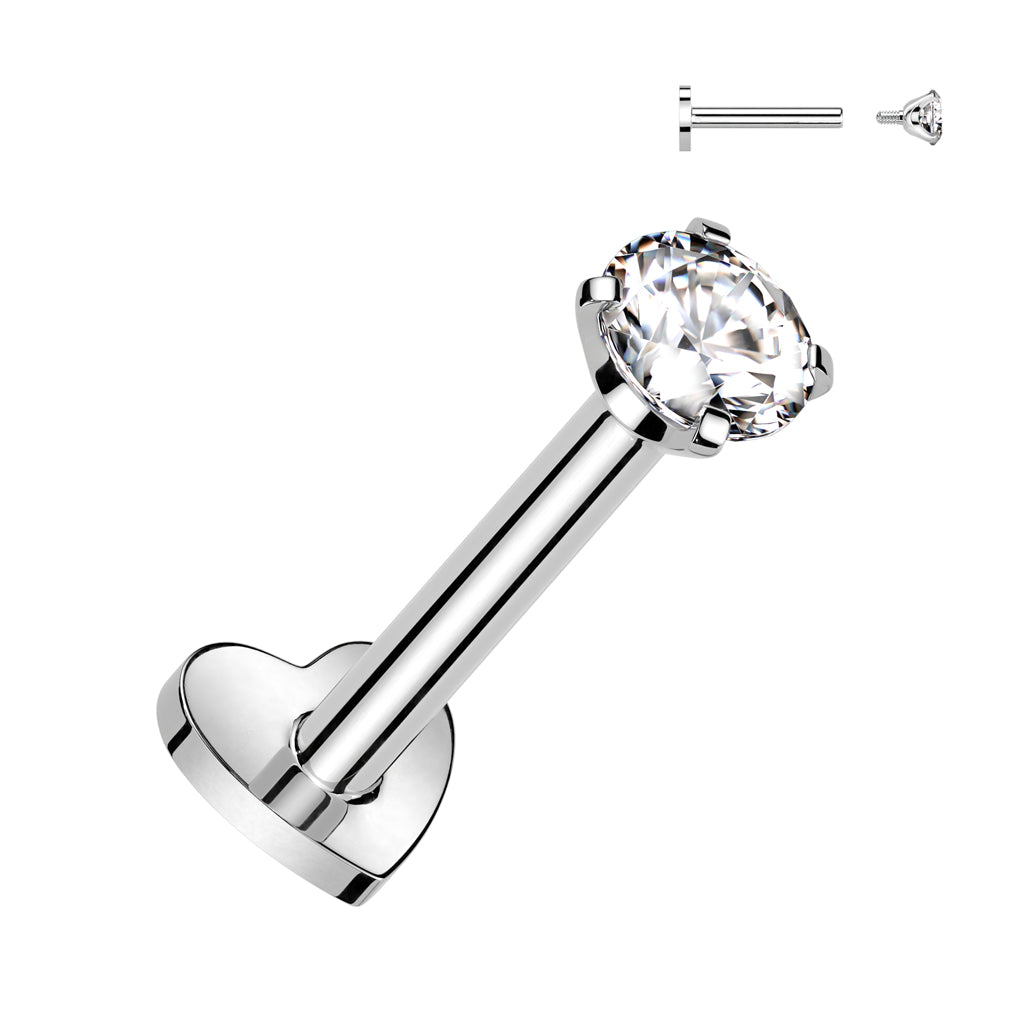 16G Titanium Internally Threaded Heart Base Labret W/ Prong